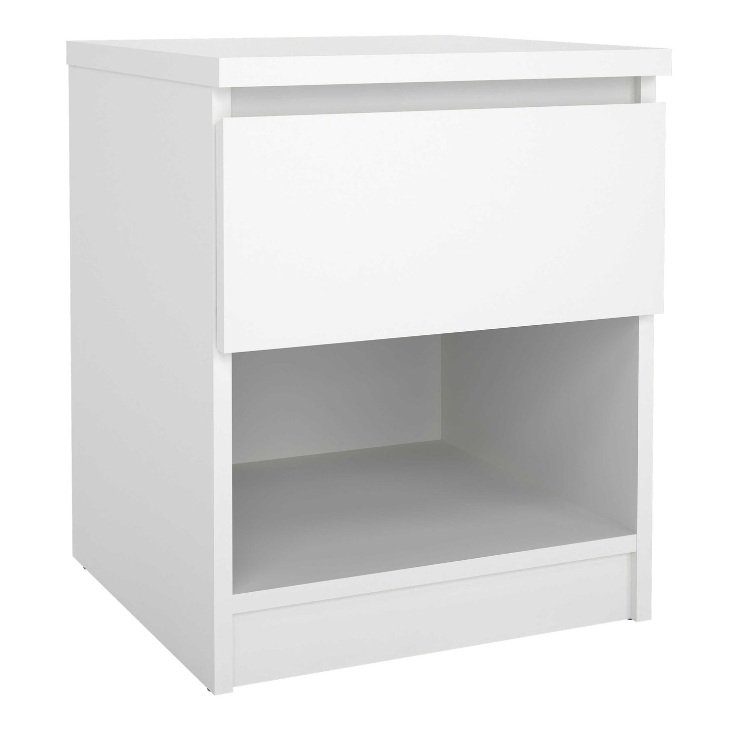 Budapest White Wooden Bedside Table 1 Drawer 1 Shelf