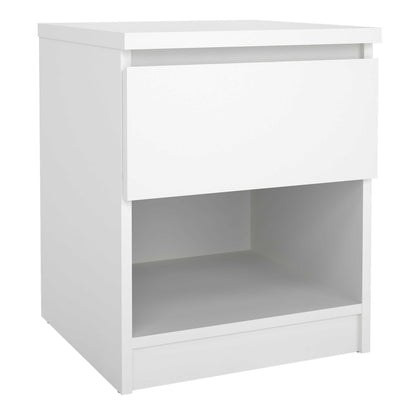 Budapest White Wooden Bedside Table 1 Drawer 1 Shelf