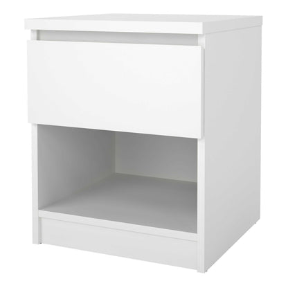 Budapest White Wooden Bedside Table 1 Drawer 1 Shelf