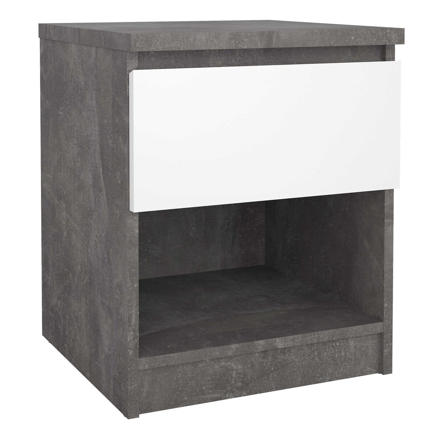 Budapest Concrete Effect and White Wooden Bedside Table 1 Drawer 1 Shelf