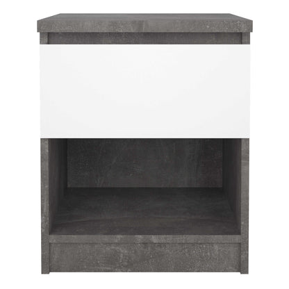 Budapest Concrete Effect and White Wooden Bedside Table 1 Drawer 1 Shelf