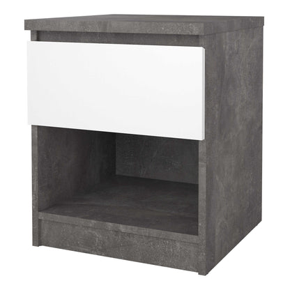 Budapest Concrete Effect and White Wooden Bedside Table 1 Drawer 1 Shelf
