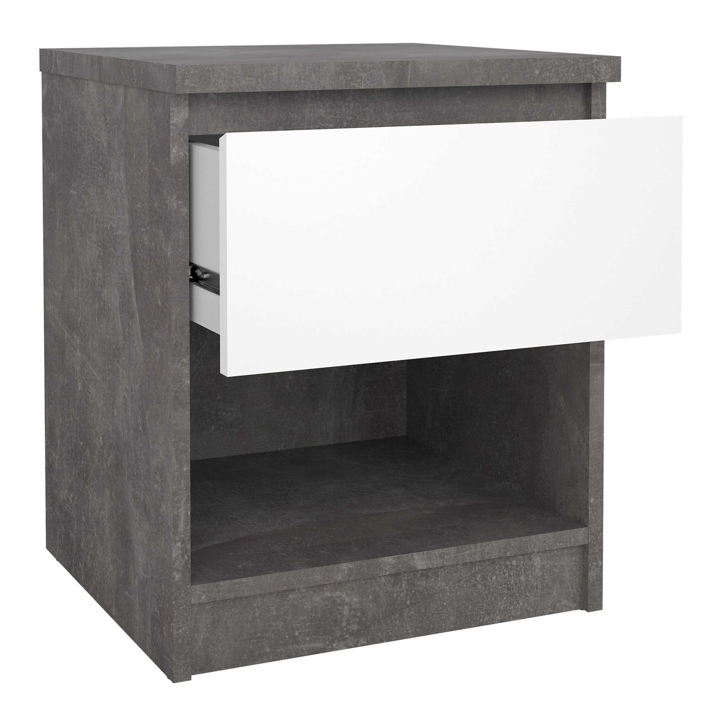 Budapest Concrete Effect and White Wooden Bedside Table 1 Drawer 1 Shelf