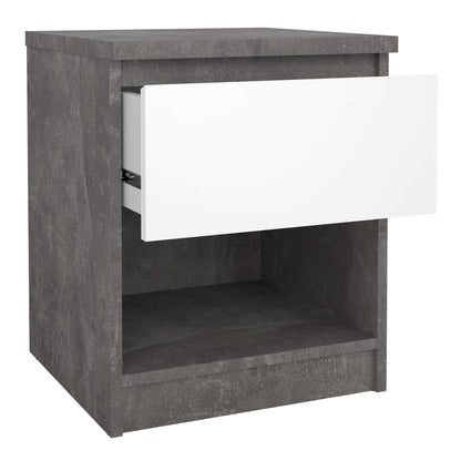 Budapest Concrete Effect and White Wooden Bedside Table 1 Drawer 1 Shelf