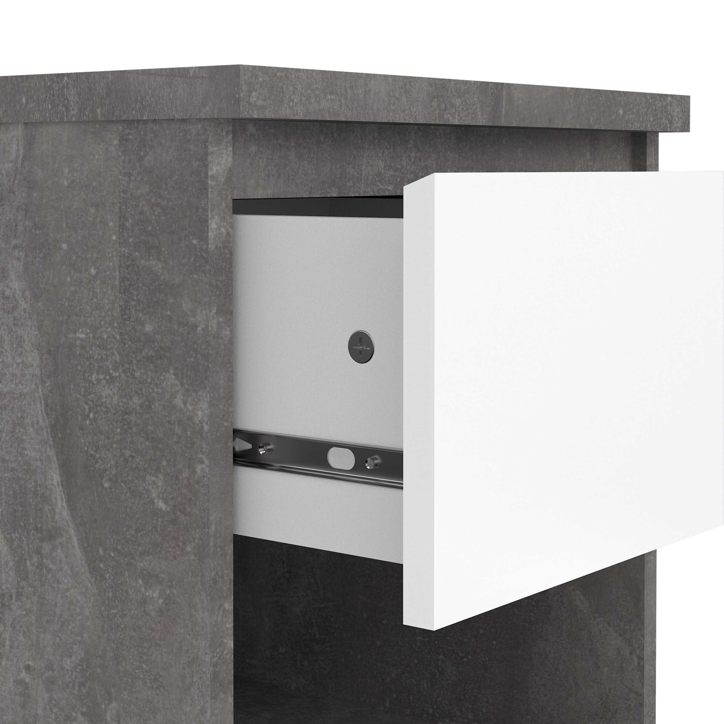 Budapest Concrete Effect and White Wooden Bedside Table 1 Drawer 1 Shelf