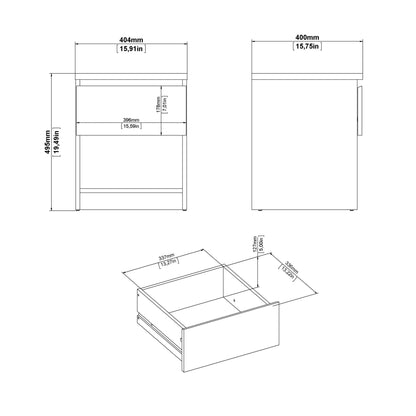 Budapest White Wooden Bedside Table 1 Drawer 1 Shelf