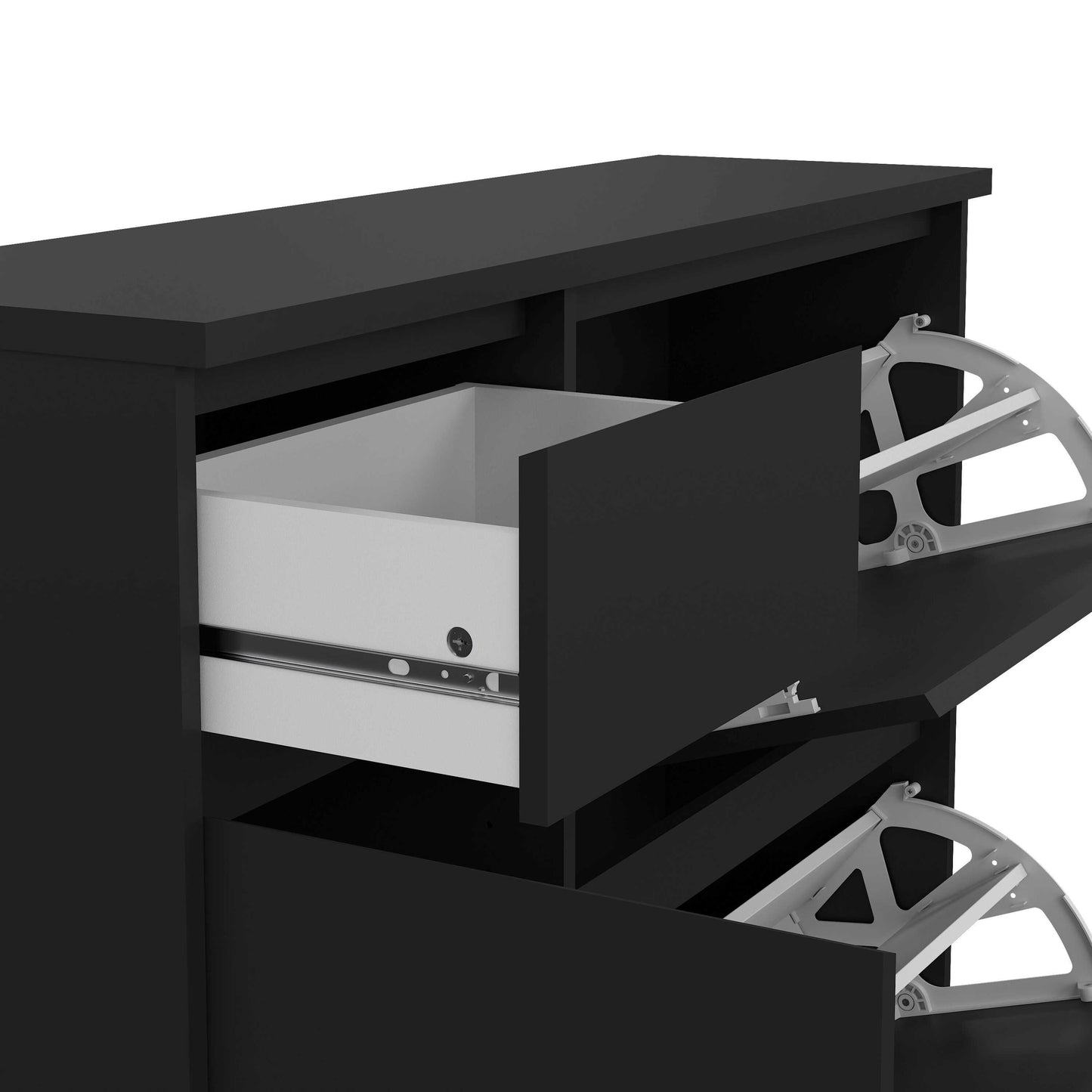 Budapest Matt Black Wooden Shoe Cabinet 3 Doors 1 Drawer