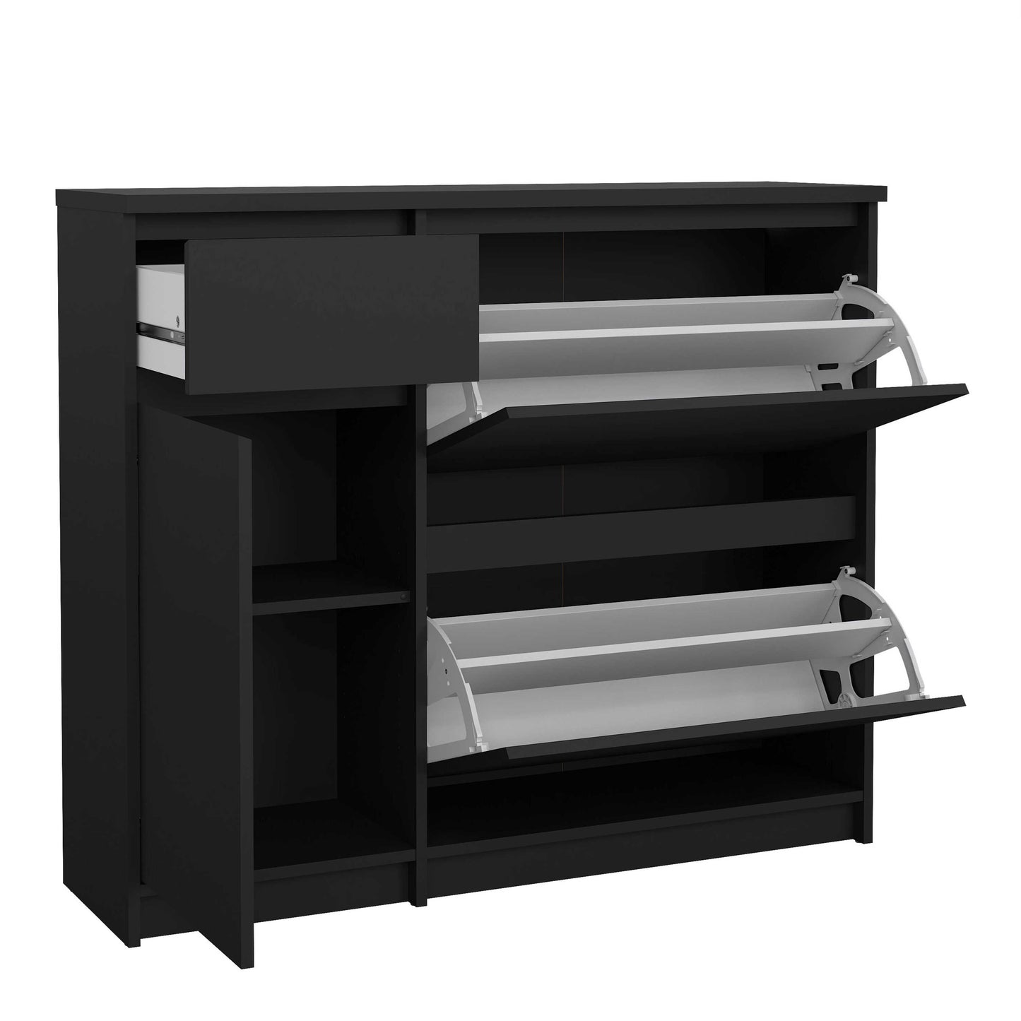 Budapest Matt Black Wooden Shoe Cabinet 3 Doors 1 Drawer