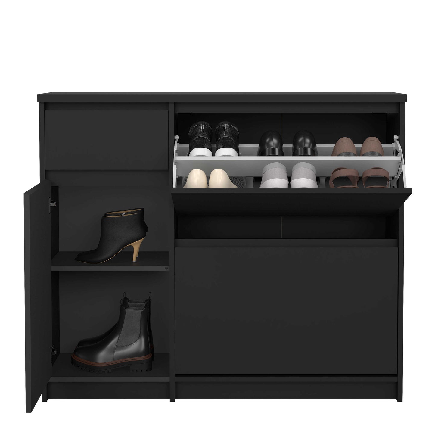 Budapest Matt Black Wooden Shoe Cabinet 3 Doors 1 Drawer