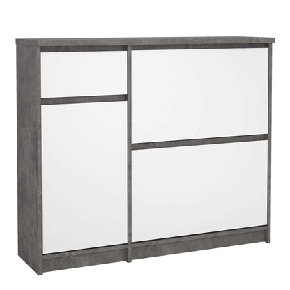 Budapest Concrete Effect and White Wooden Shoe Cabinet 3 Doors 1 Drawer