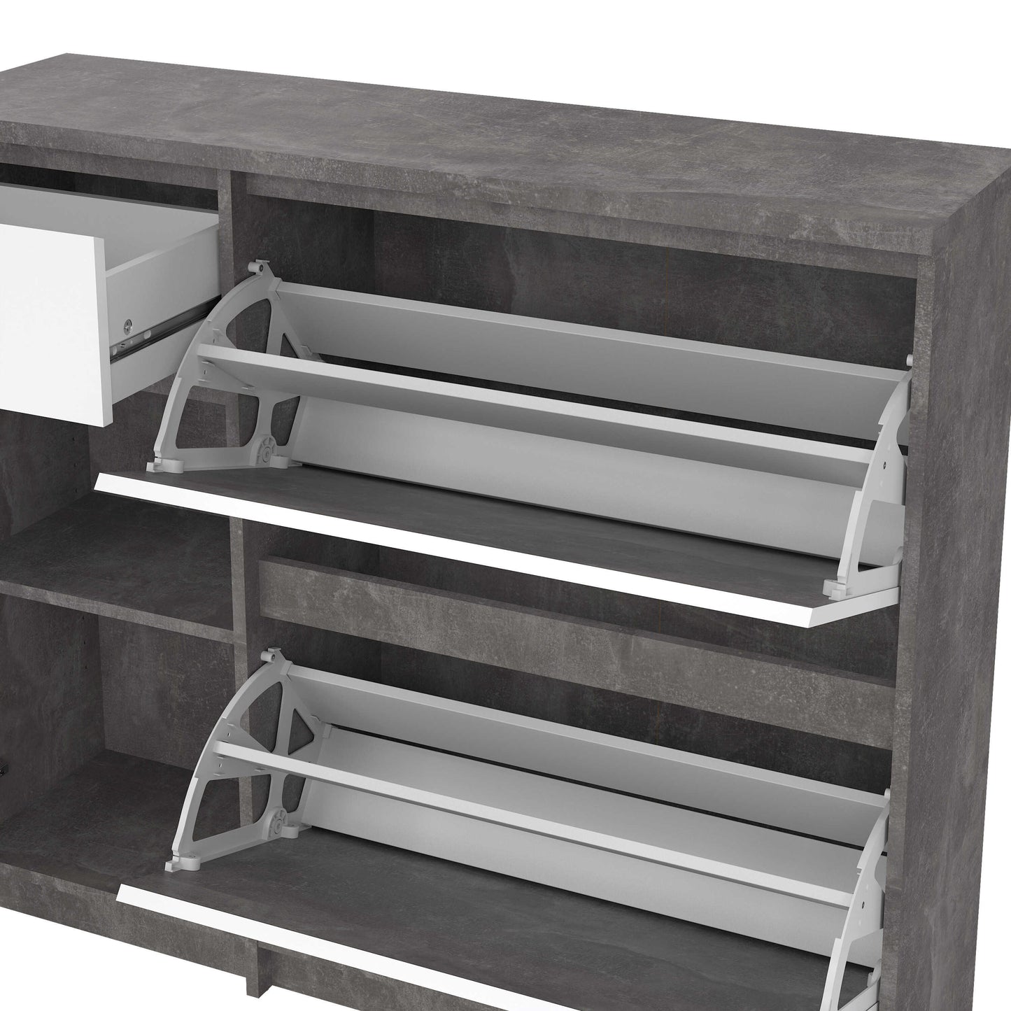 Budapest Concrete Effect and White Wooden Shoe Cabinet 3 Doors 1 Drawer