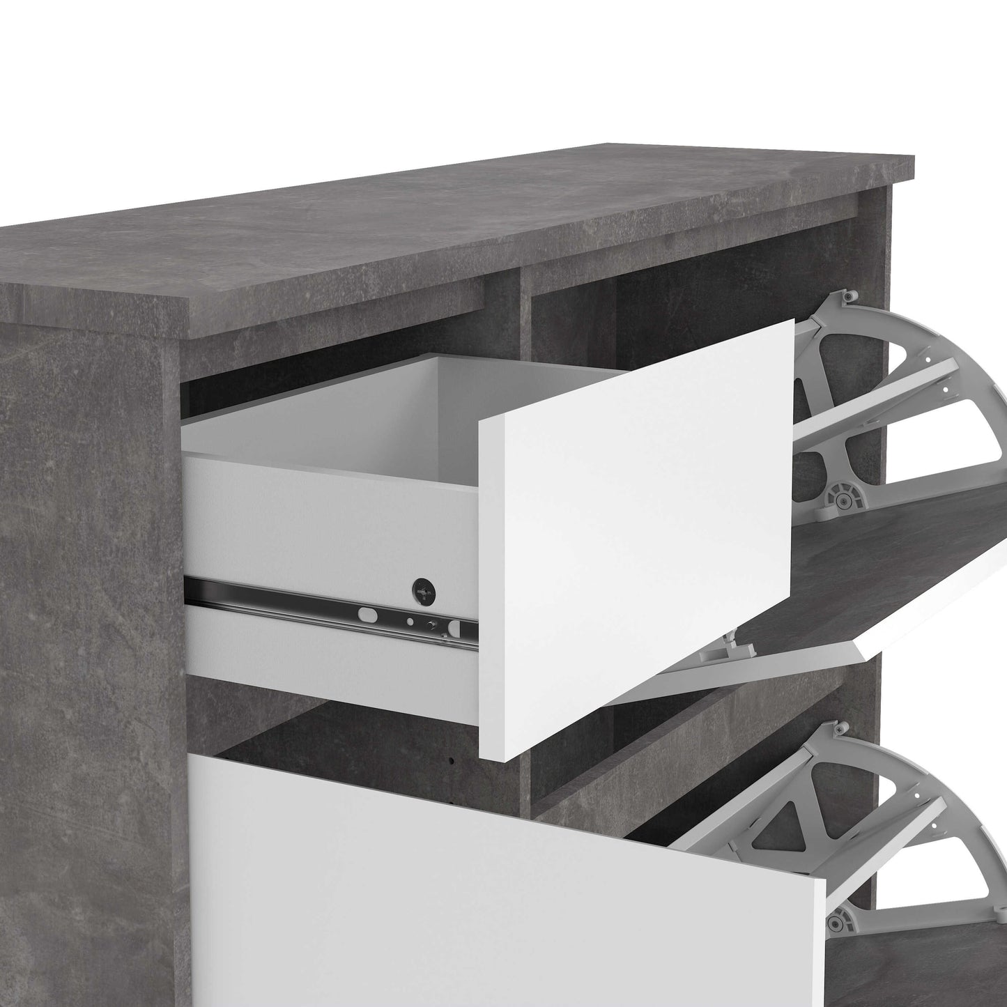 Budapest Concrete Effect and White Wooden Shoe Cabinet 3 Doors 1 Drawer