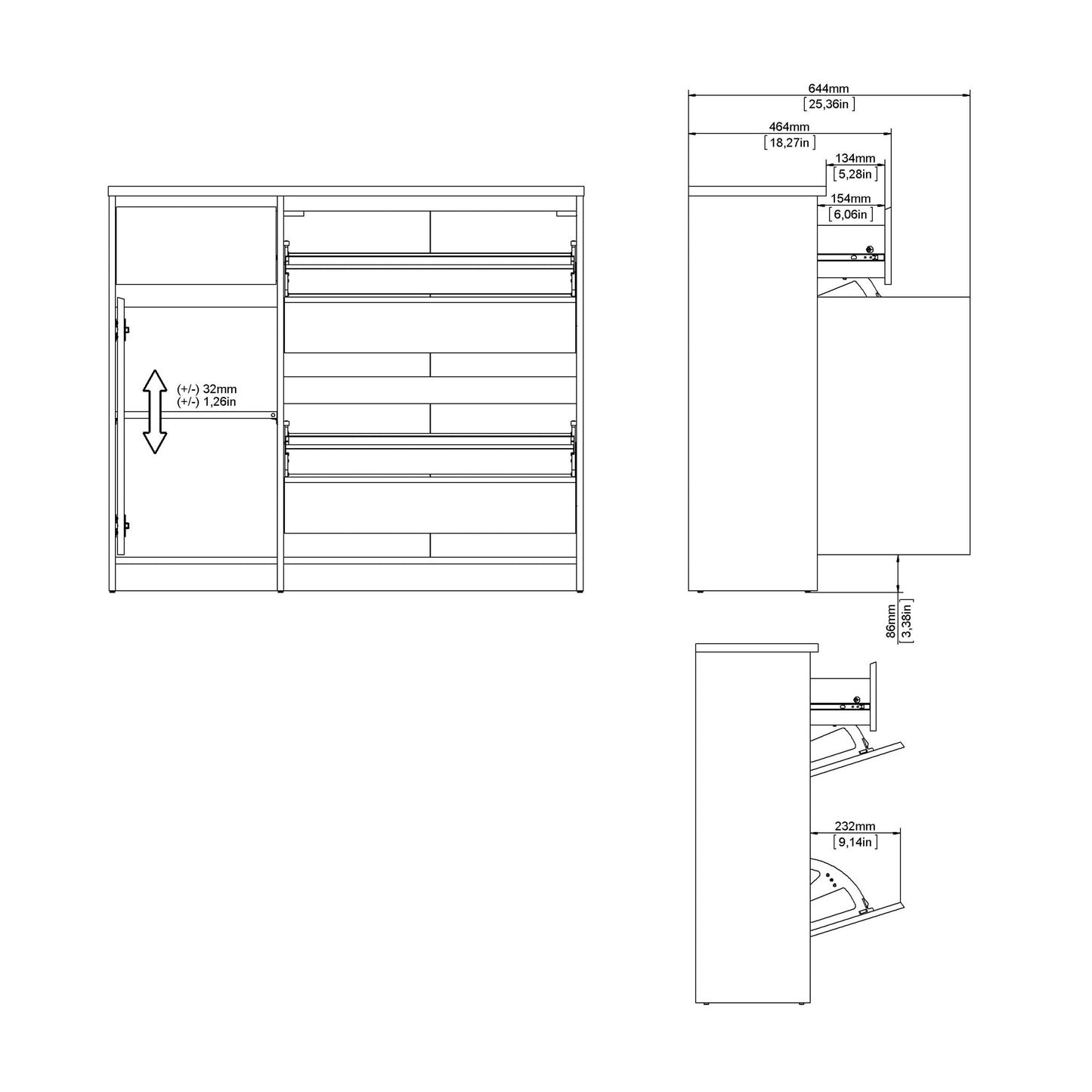 Budapest Concrete Effect and White Wooden Shoe Cabinet 3 Doors 1 Drawer