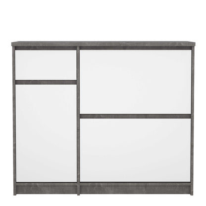 Budapest Concrete Effect and White Wooden Shoe Cabinet 3 Doors 1 Drawer