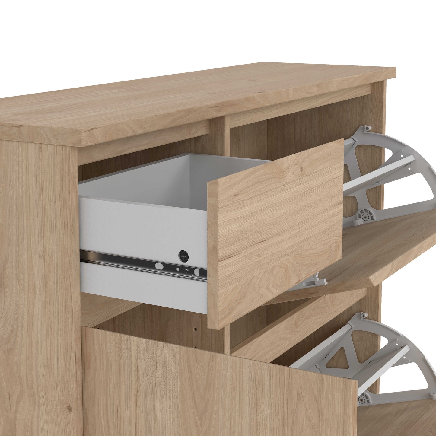 Budapest Natural Oak Effect Wood Shoe Cabinet 3 Doors 1 Drawer