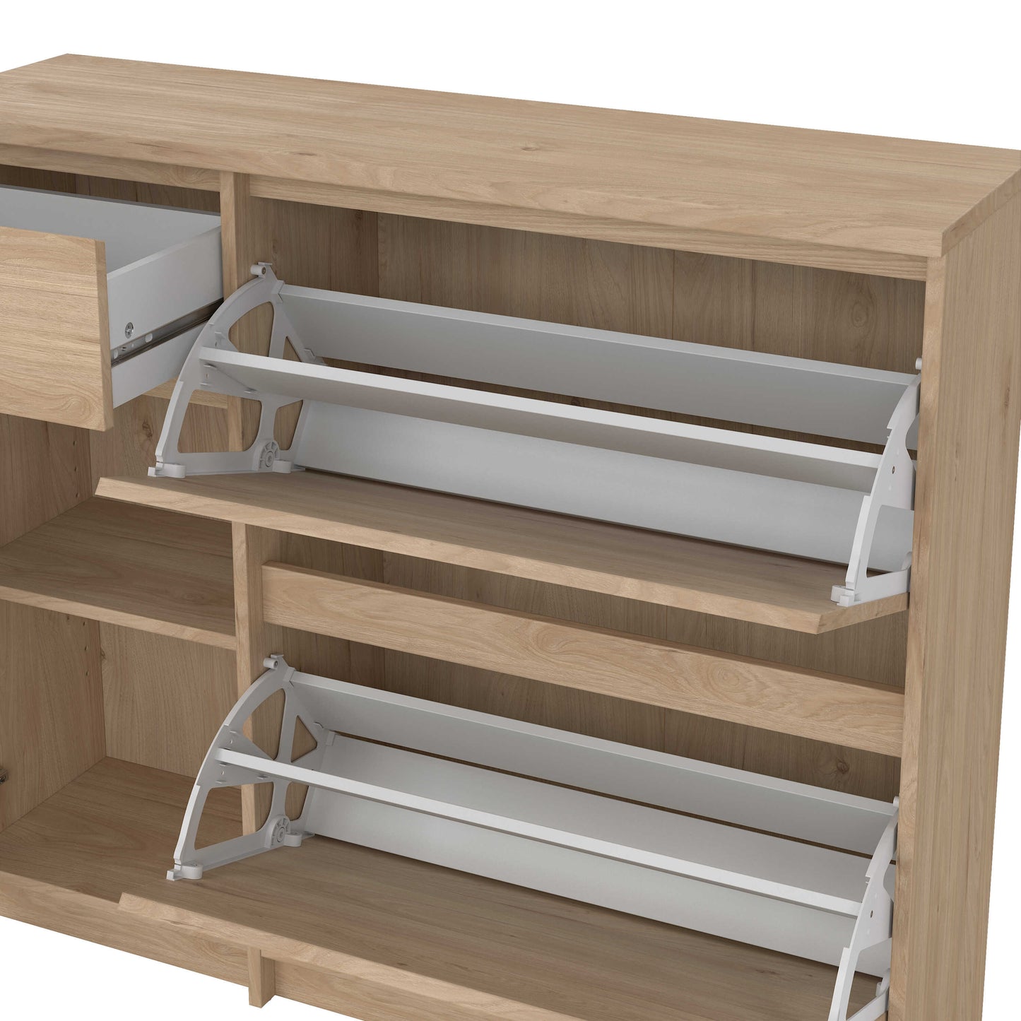 Budapest Natural Oak Effect Wood Shoe Cabinet 3 Doors 1 Drawer