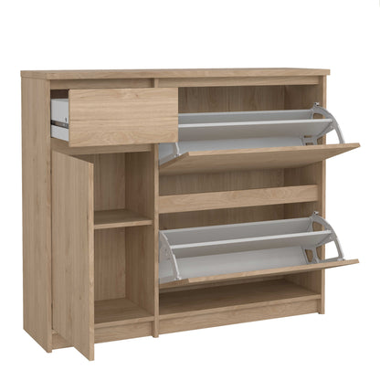 Budapest Natural Oak Effect Wood Shoe Cabinet 3 Doors 1 Drawer