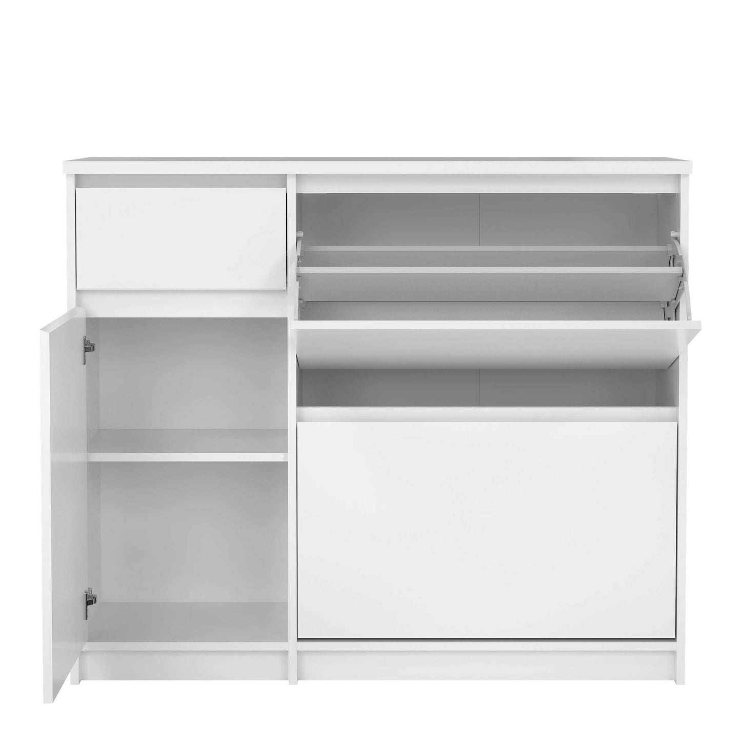 Budapest White Wooden Shoe Cabinet 3 Doors 1 Drawer