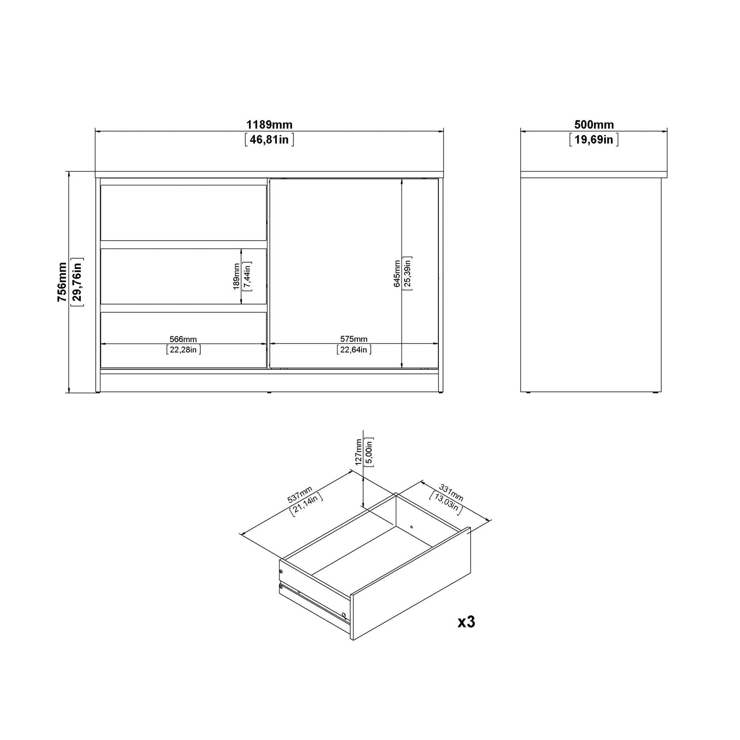 Budapest Natural Oak Effect Wood Storage Unit 1 Door 3 Drawers