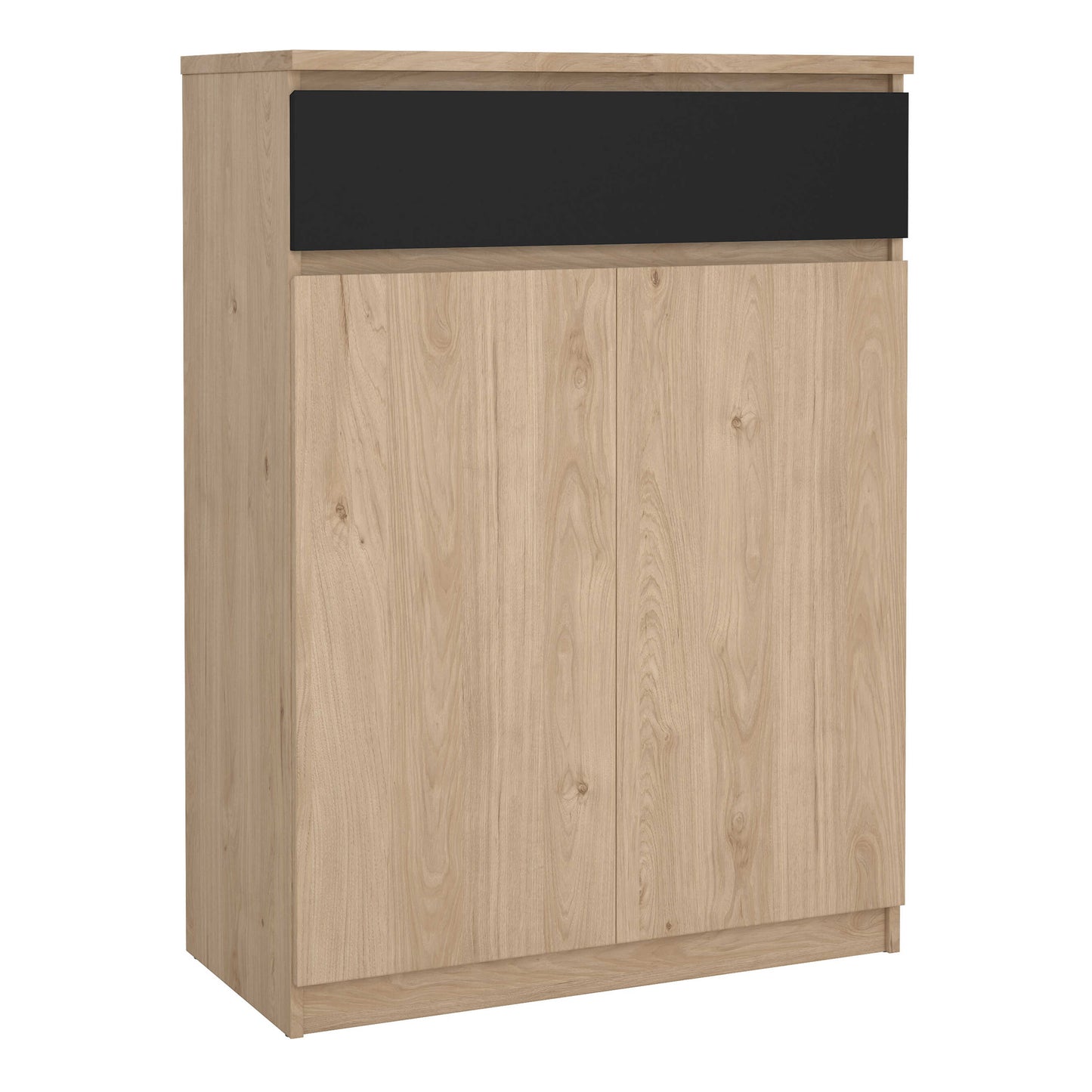 Budapest Natural Oak Effect Wood and Black Shoe Cabinet 2 Doors 1 Drawer