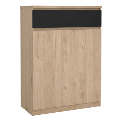 Budapest Natural Oak Effect Wood and Black Shoe Cabinet 2 Doors 1 Drawer