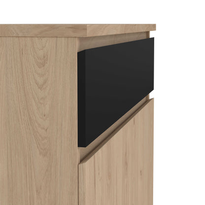 Budapest Natural Oak Effect Wood and Black Shoe Cabinet 2 Doors 1 Drawer