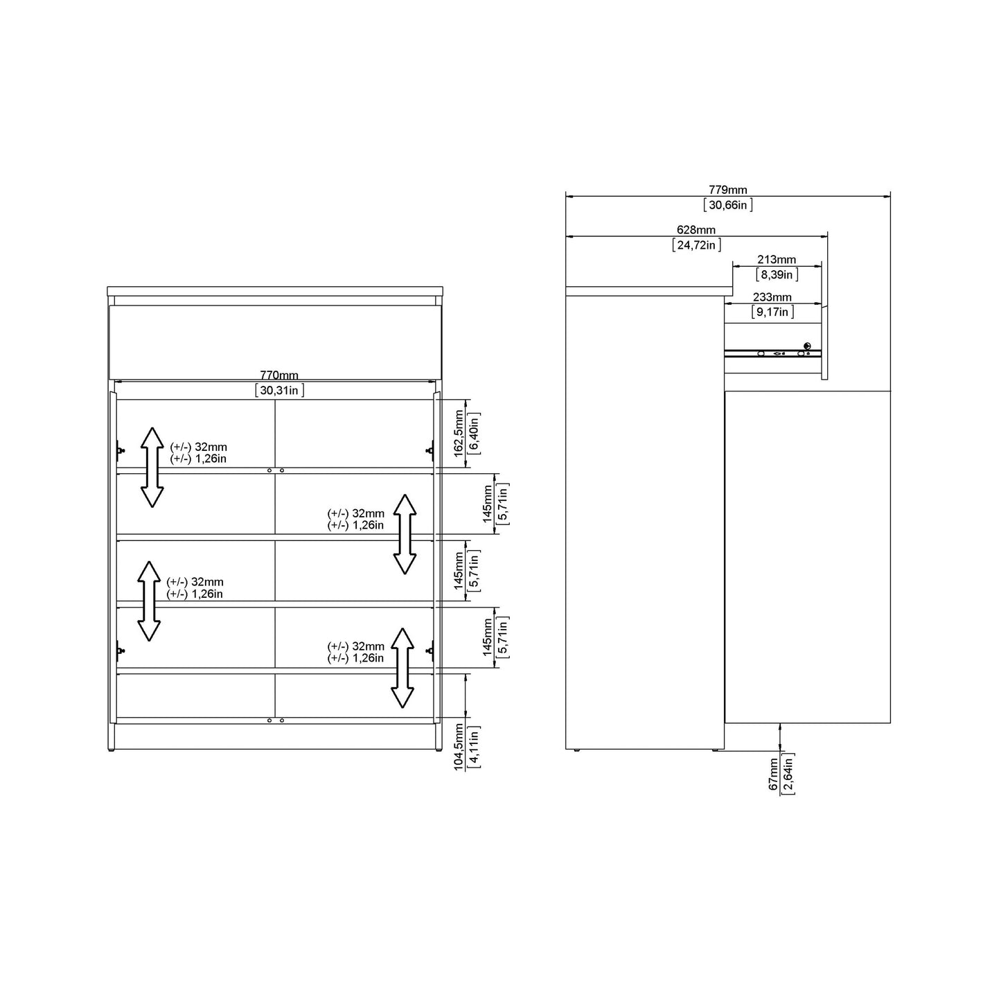 Budapest Natural Oak Effect Wood and Black Shoe Cabinet 2 Doors 1 Drawer