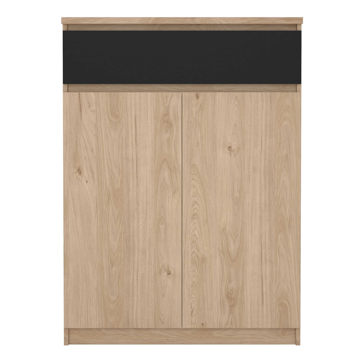 Budapest Natural Oak Effect Wood and Black Shoe Cabinet 2 Doors 1 Drawer