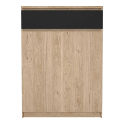 Budapest Natural Oak Effect Wood and Black Shoe Cabinet 2 Doors 1 Drawer