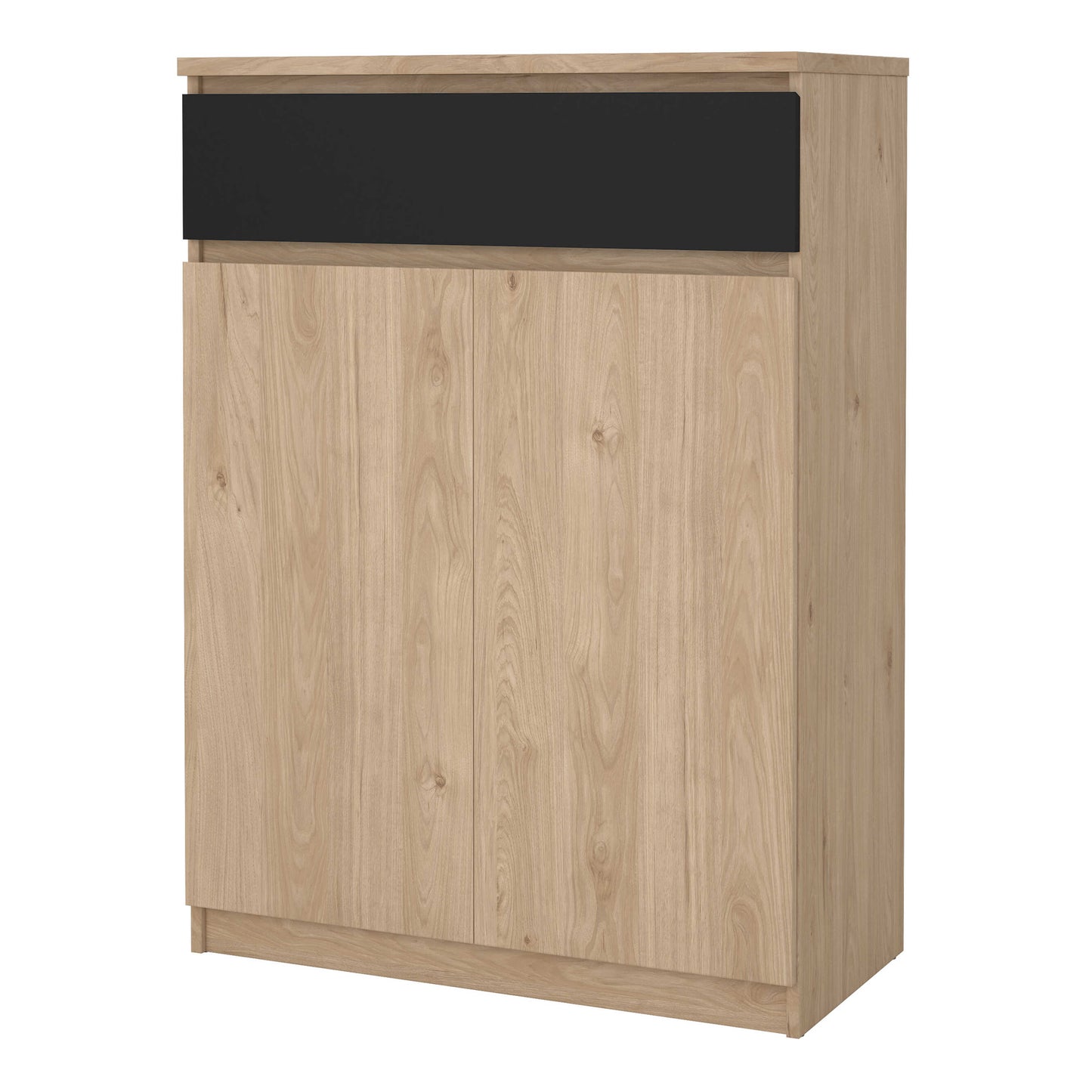 Budapest Natural Oak Effect Wood and Black Shoe Cabinet 2 Doors 1 Drawer