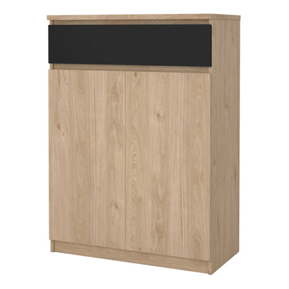 Budapest Natural Oak Effect Wood and Black Shoe Cabinet 2 Doors 1 Drawer