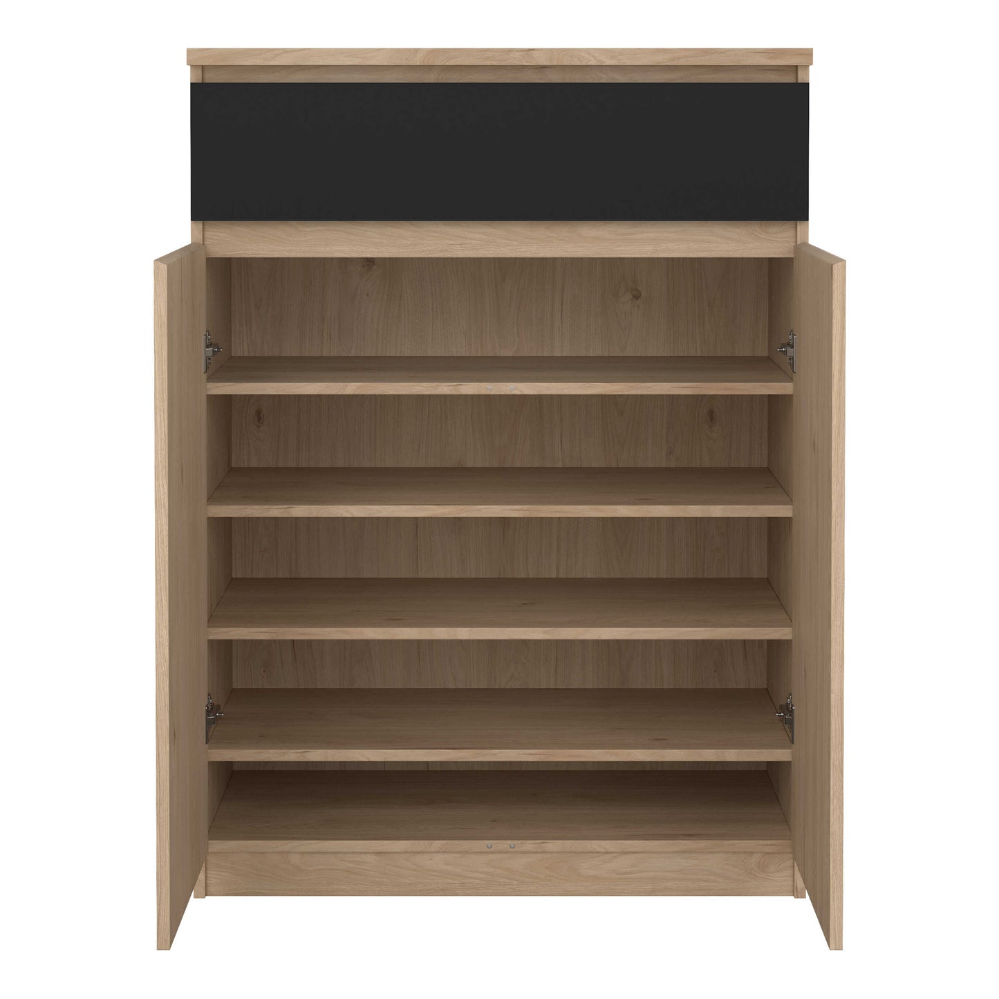 Budapest Natural Oak Effect Wood and Black Shoe Cabinet 2 Doors 1 Drawer