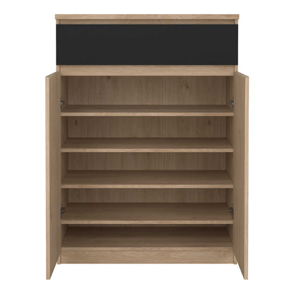 Budapest Natural Oak Effect Wood and Black Shoe Cabinet 2 Doors 1 Drawer