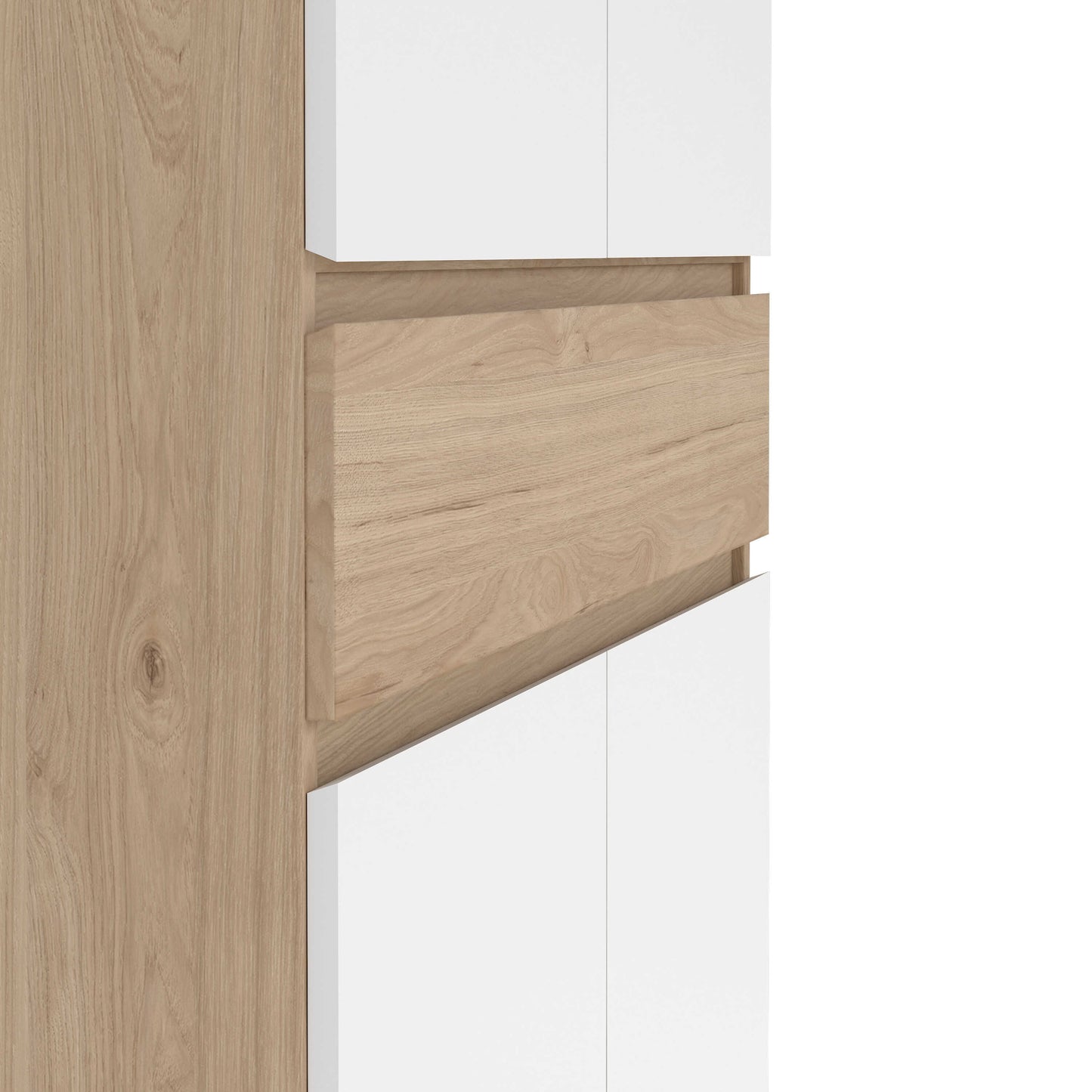 Budapest White and Natural Oak Effect Wood Shoe Cabinet 4 Doors 1 Drawers