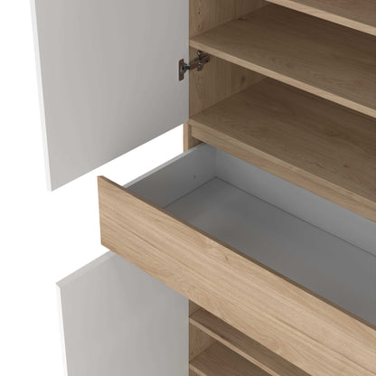 Budapest White and Natural Oak Effect Wood Shoe Cabinet 4 Doors 1 Drawers
