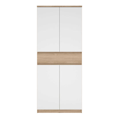 Budapest White and Natural Oak Effect Wood Shoe Cabinet 4 Doors 1 Drawers