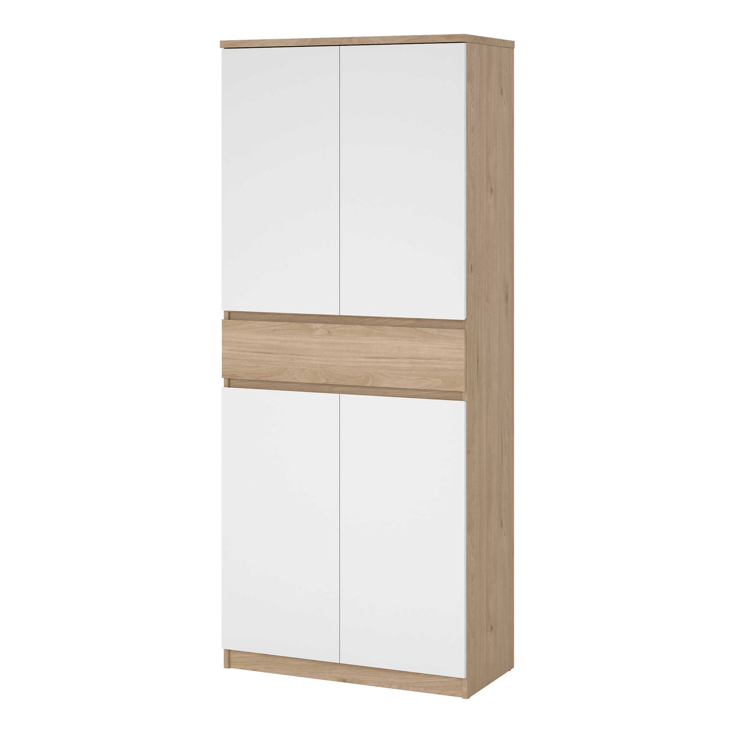 Budapest White and Natural Oak Effect Wood Shoe Cabinet 4 Doors 1 Drawers