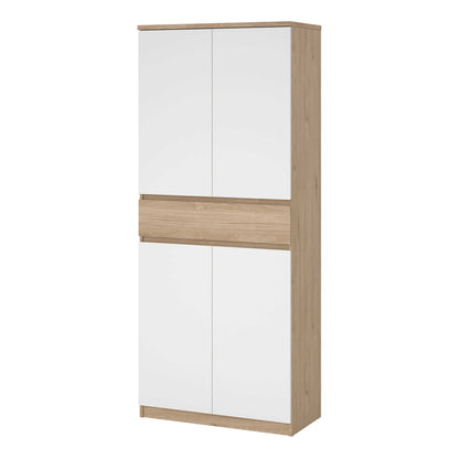 Budapest White and Natural Oak Effect Wood Shoe Cabinet 4 Doors 1 Drawers