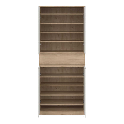 Budapest White and Natural Oak Effect Wood Shoe Cabinet 4 Doors 1 Drawers