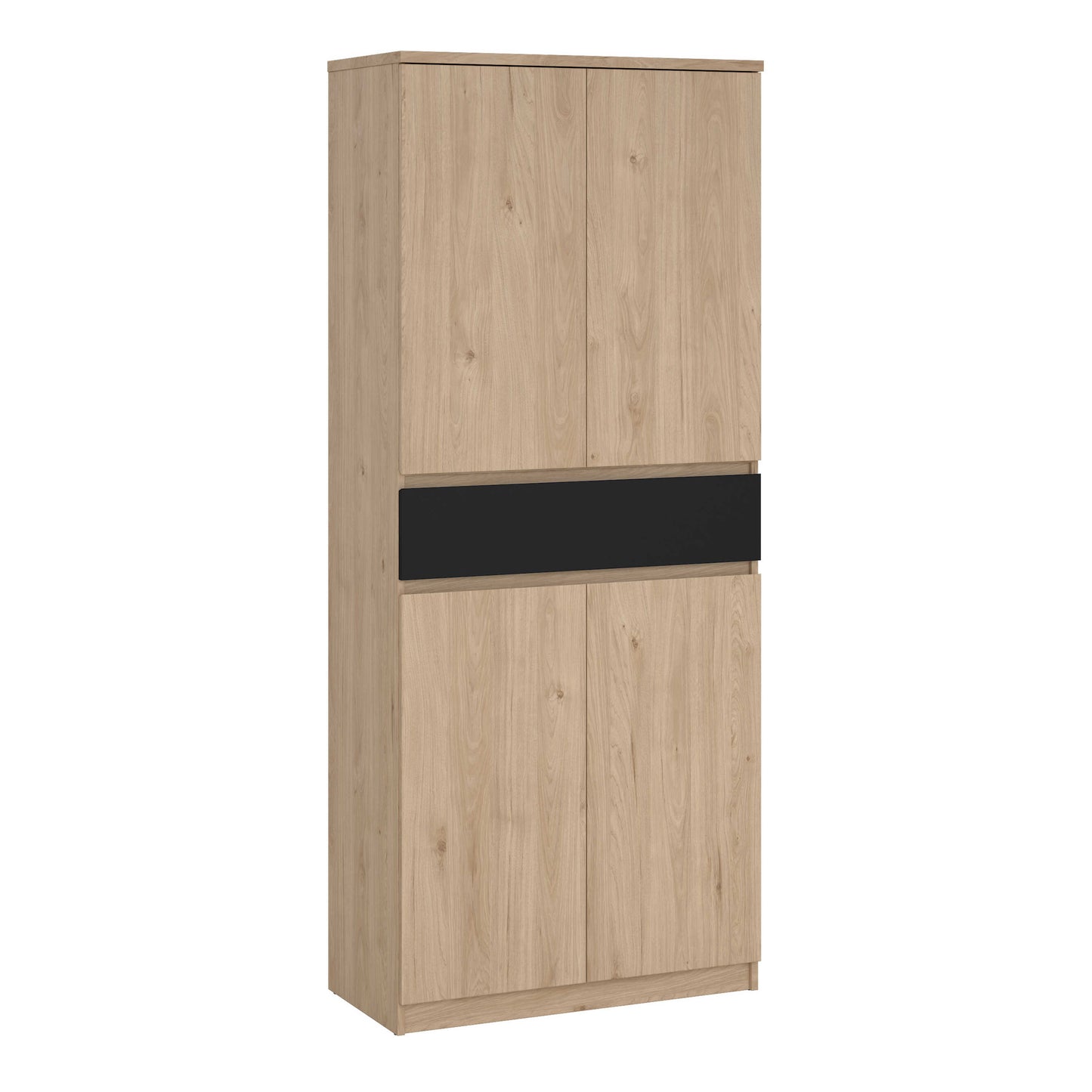 Budapest Black and Natural Oak Effect Wood Shoe Cabinet 4 Doors 1 Drawer