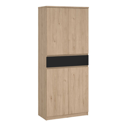 Budapest Black and Natural Oak Effect Wood Shoe Cabinet 4 Doors 1 Drawer