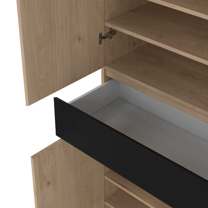 Budapest Black and Natural Oak Effect Wood Shoe Cabinet 4 Doors 1 Drawer
