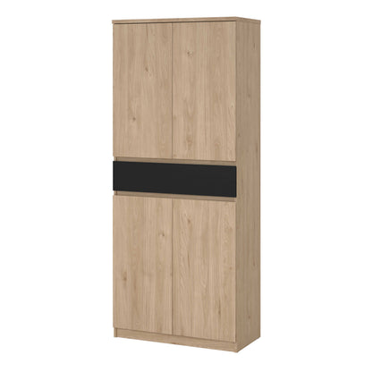 Budapest Black and Natural Oak Effect Wood Shoe Cabinet 4 Doors 1 Drawer