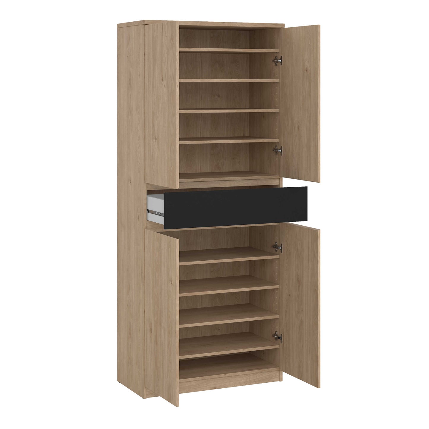 Budapest Black and Natural Oak Effect Wood Shoe Cabinet 4 Doors 1 Drawer