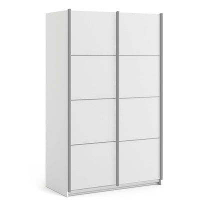 Bordeaux White Sliding Door Wardrobe 2 Door with 5 Shelves and Hanging Rail