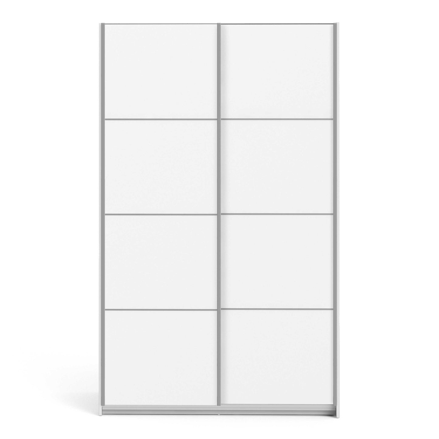 Bordeaux White Sliding Door Wardrobe 2 Door with 5 Shelves and Hanging Rail