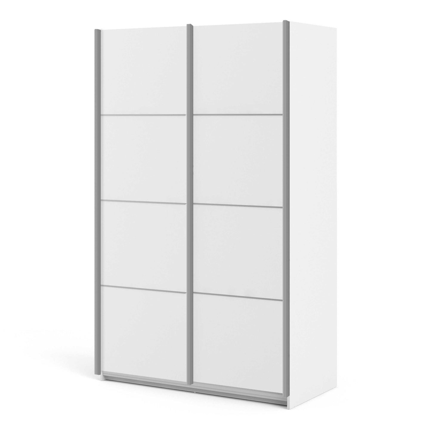 Bordeaux White Sliding Door Wardrobe 2 Door with 5 Shelves and Hanging Rail