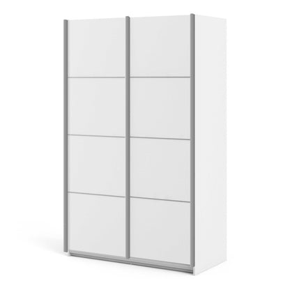 Bordeaux White Sliding Door Wardrobe 2 Door with 5 Shelves and Hanging Rail