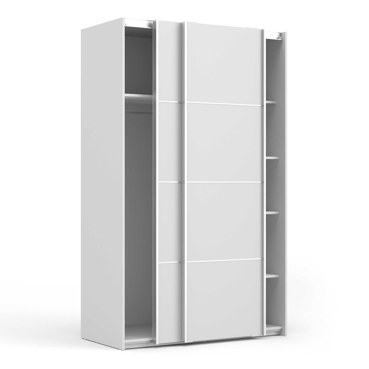 Bordeaux White Sliding Door Wardrobe 2 Door with 5 Shelves and Hanging Rail