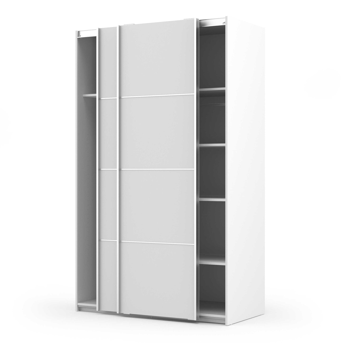 Bordeaux White Sliding Door Wardrobe 2 Door with 5 Shelves and Hanging Rail